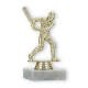 Pokal Kunststofffigur Cricket Schlagmann gold auf weißem Marmorsockel 13,0cm