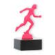 Pokal Kunststofffigur Läuferin pink auf schwarzem Marmorsockel 13,0cm