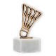 Trophy contour figure shuttlecock old gold on white marble base 15.2cm