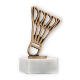 Trophy contour figure shuttlecock old gold on white marble base 14.2cm