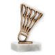 Trophy contour figure shuttlecock old gold on white marble base 13.2cm