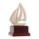 Coppa zamak figura Barca a vela moderna oro e bianco su base in legno di mogano 19,4cm