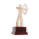 Trofeo Zamak figura Arquero Moderno dorado y blanco sobre base de madera de caoba 24,3cm