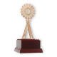 Trofeo Zamak figura Moderno cintas del torneo oro y blanco sobre base de madera de caoba 21,4cm