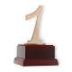 Trofeo Zamak figura Moderno número 1 dorado-blanco sobre base de madera color caoba 17,2cm