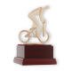 Trophy Zamak figure Modern cyclist gold and white on mahogany wooden base 17,4cm