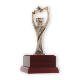 Trofeo Zamak figura titulación universitaria moderna dorado-blanco sobre base de madera color caoba 21,9cm
