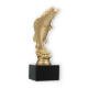 Trophy plastic figure standing perch gold metallic on black marble base 19,4cm