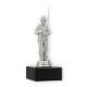 Trophy plastic figure angler silver metallic on black marble base 16,8cm