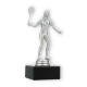 Coupe Figurine en plastique joueuse de badminton argent métallique sur socle en marbre noir 16,0cm