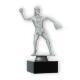 Coupe Figurine en plastique joueuse de softball argent métallique sur socle en marbre noir 17,3cm