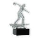 Trophy plastic figure bowling men silver metallic on black marble base 15.4cm