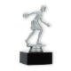 Pokal Kunststofffigur Bowlingspielerin silbermetallic auf schwarzem Marmorsockel 14,7cm