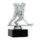 Pokal Kunststofffigur Eishockeyspieler silbermetallic auf schwarzem Marmorsockel 13,8cm