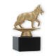 Trofeo figura de plástico perro pastor dorado metalizado sobre base de mármol negro 13,5cm