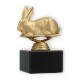 Pokal Kunststofffigur Hase goldmetallic auf schwarzem Marmorsockel 12,2cm