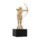 Trofeo figura de plástico arquero oro metálico sobre base de mármol negro 18,5cm