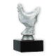 Pokal Kunststofffigur Huhn silbermetallic auf schwarzem Marmorsockel 12,8cm