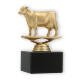 Trofeo figura de plástico vaca dorada metalizada sobre base de mármol negro 12,4cm
