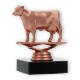 Troféu figura de plástico vaca bronze sobre base de mármore preto 10,4cm