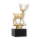Trophy plastic figure stag gold metallic on black marble base 17,3cm