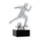Trophy plastic figure girl footballer silver metallic on black marble base 15,5cm