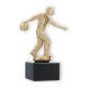 Coppa in metallo con figura di uomo che gioca a bowling in oro metallizzato su base di marmo nero 16,9 cm