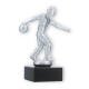 Coppa in metallo con figura di uomo che gioca a bowling, argento metallizzato, su base di marmo nero 15,9 cm