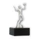 Beker kunststof figuur volleyballer zilver metallic op zwart marmeren voet 12.9cm