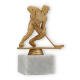 Pokal Kunststofffigur Eishockeyspieler goldmetallic auf weißem Marmorsockel 14,8cm