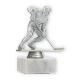 Pokal Kunststofffigur Eishockeyspieler silbermetallic auf weißem Marmorsockel 13,8cm
