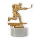 Pokal Kunststofffigur Eishockey Herren goldmetallic auf weißem Marmorsockel 15,8cm