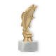 Trophy plastic figure standing perch gold metallic on white marble base 19,4cm
