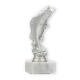 Trophy plastic figure standing perch silver metallic on white marble base 18,4cm