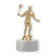 Pokal Kunststofffigur Badmintonspieler goldmetallic auf weißem Marmorsockel 17,0cm