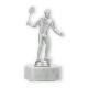 Trophy plastic figure badminton player silver metallic on white marble base 16,0cm