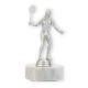 Pokal Kunststofffigur Badmintonspielerin silbermetallic auf weißem Marmorsockel 16,0cm