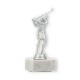 Pokal Kunststofffigur Golf Damen silbermetallic auf weißem Marmorsockel 16,0cm