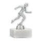 Trophy plastic figure runner silver metallic on white marble base 13,0cm