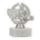 Trophy plastic figure Go-Kart in wreath silver metallic on white marble base 12.5cm