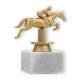 Pokal Kunststofffigur Springreiten goldmetallic auf weißem Marmorsockel 12,8cm