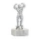 Trophy plastic figure bodybuilder silver metallic on white marble base 15,9cm