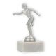 Trophy plastic figure Petanque ladies silver metallic on white marble base 14.5cm