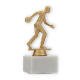 Trophy plastic figure bowling player gold metallic on white marble base 16,0cm
