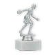 Pokal Kunststofffigur Bowlingspielerin silbermetallic auf weißem Marmorsockel 14,7cm