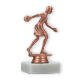 Pokal Kunststofffigur Bowlingspielerin bronze auf weißem Marmorsockel 13,7cm