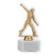 Trophy plastic figure cricket thrower gold metallic on white marble base 17,5cm