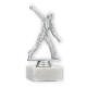 Trophy plastic figure cricket thrower silver metallic on white marble base 16,5cm
