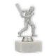 Pokal Kunststofffigur Cricket Schlagmann silbermetallic auf weißem Marmorsockel 14,0cm