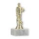Pokal Kunststofffigur Cricketspieler gold auf weißem Marmorsockel 14,8cm